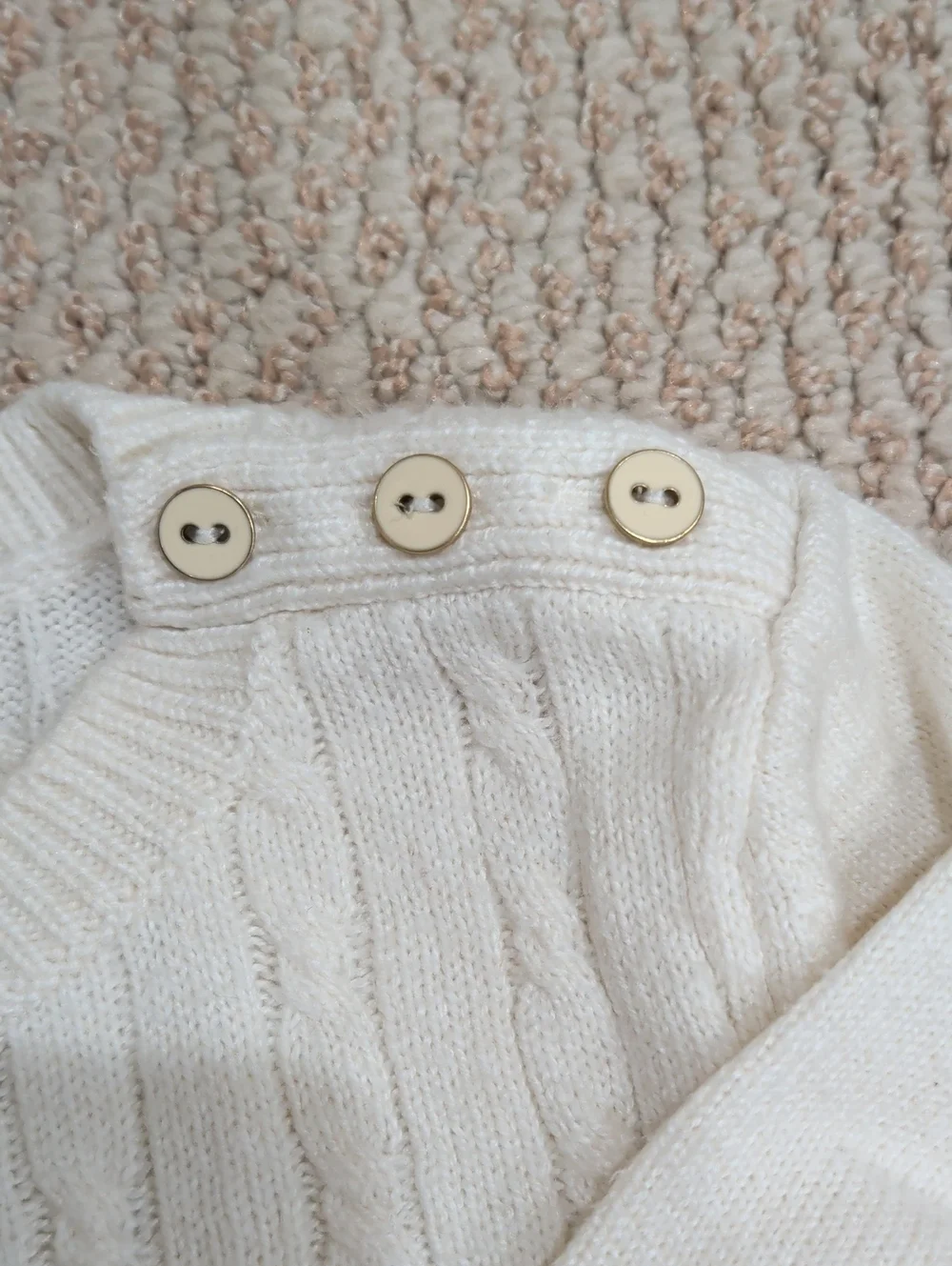Talbots Cream Cable-Knit Shoulder-Button Sweater - Picture 3 of 3